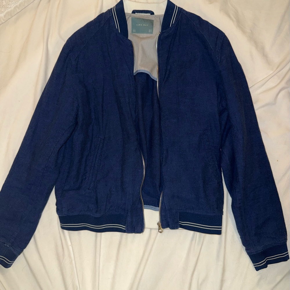 Navy Blue Bomber Jacket - Zara X-Large
